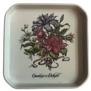 Vtg Germaine Monteil Ceramic Square Plate Tray Floral Japan Gardens of Delight